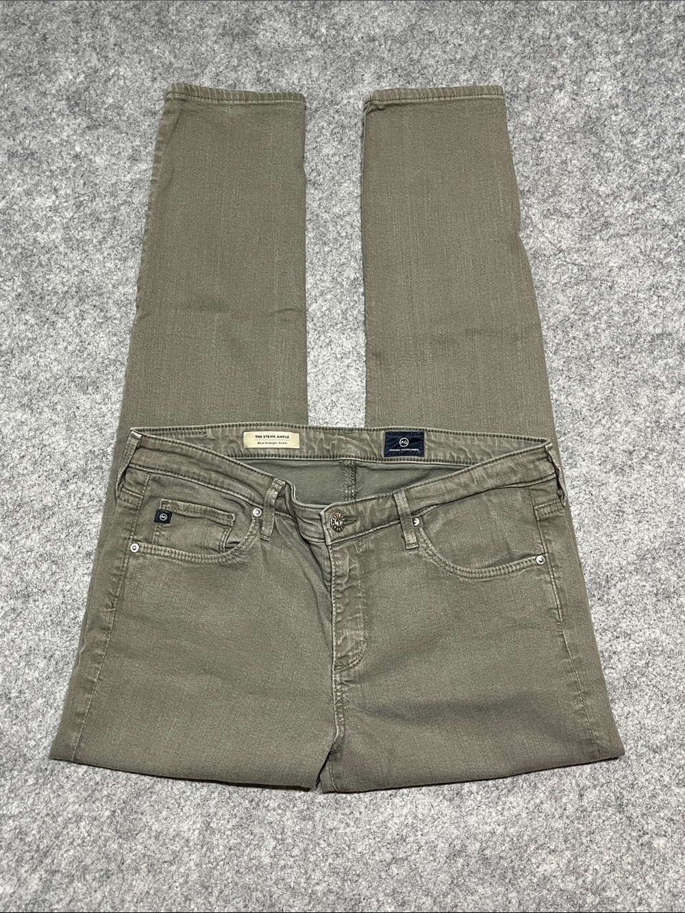Ag Adriano Goldschmied Women’s Olive ‘The Stevie Ankle” Slim Straight Jeans